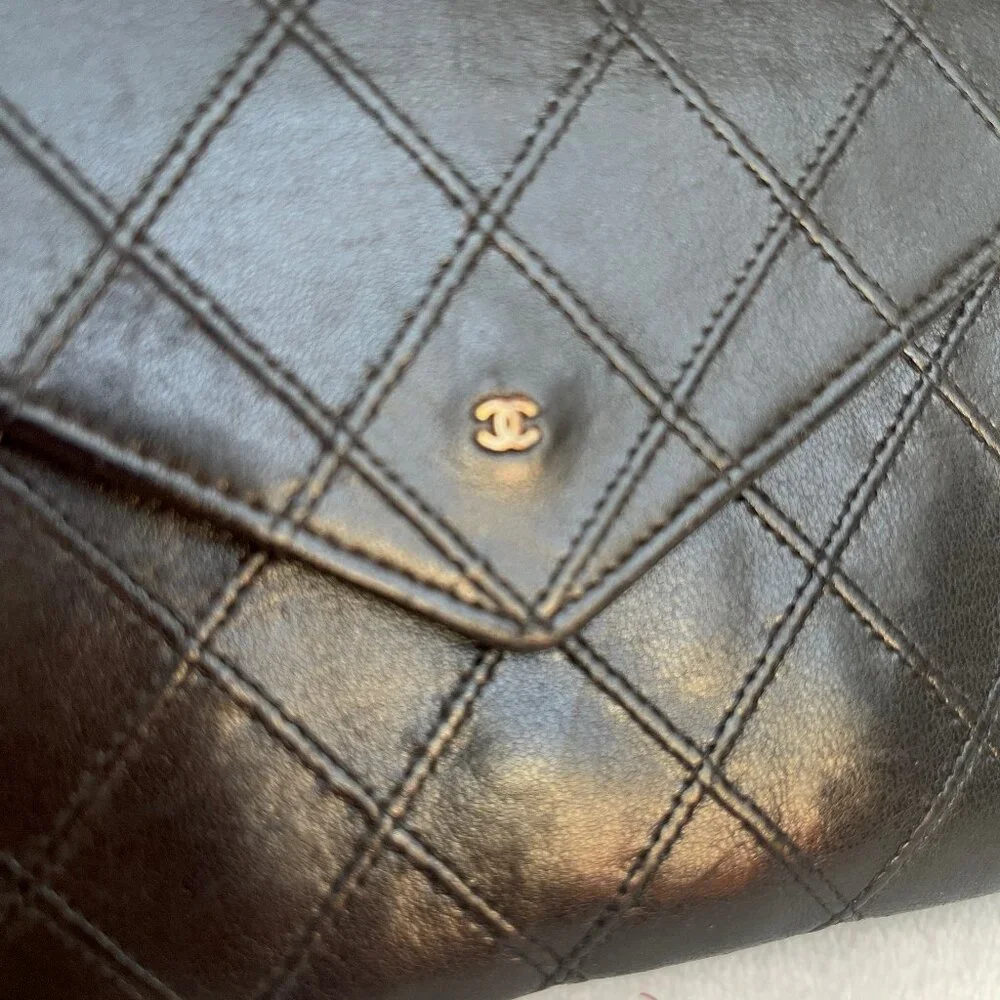 Chanel Small Diamond double Stitch Black Wallet